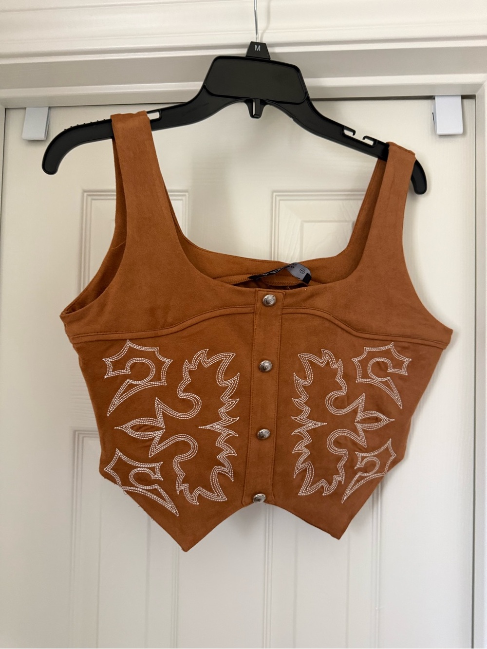 Lucky & Blessed Rust Brown Suede Embroidered Western Crop Tank
